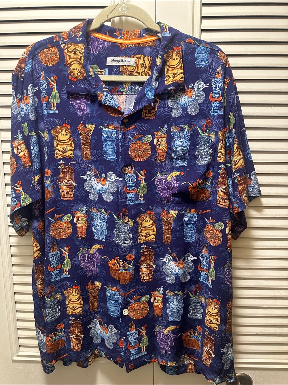 Tommy Bahama Navy Blue Tiki & Tropical Print Button-Down Shirt XL